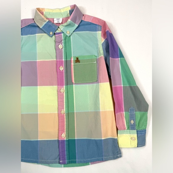 GAP Boys Pastel Easter Plaid Button Down Shirt 5T Colorful Classic Spring Preppy - Picture 2 of 11